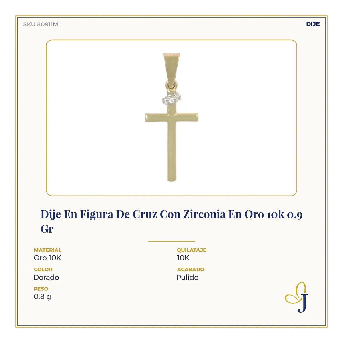 Dije En Figura De Cruz Con Zirconia En Oro 10k 0.9 Gr