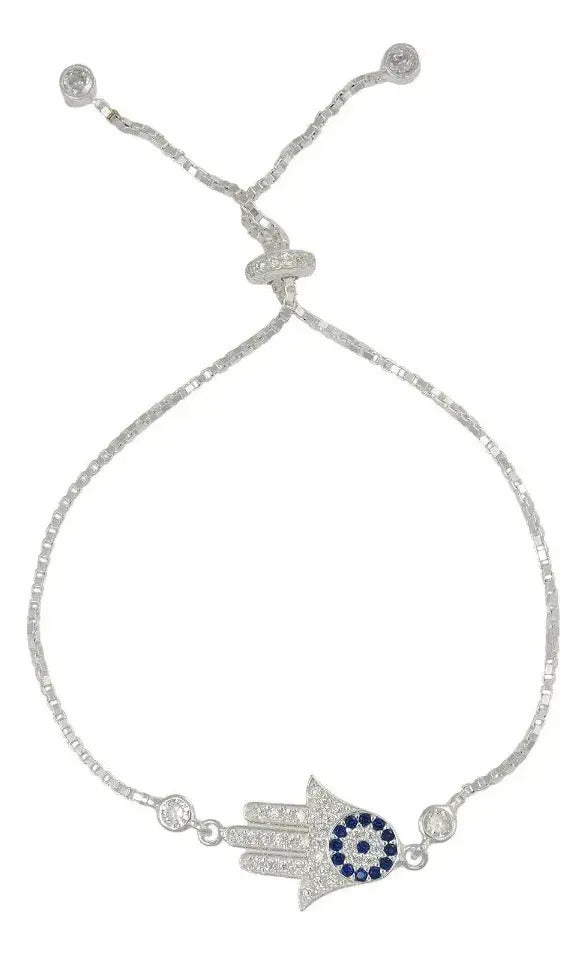 Pulsera De Plata 925 De Mano De Fatima Con Zirconia