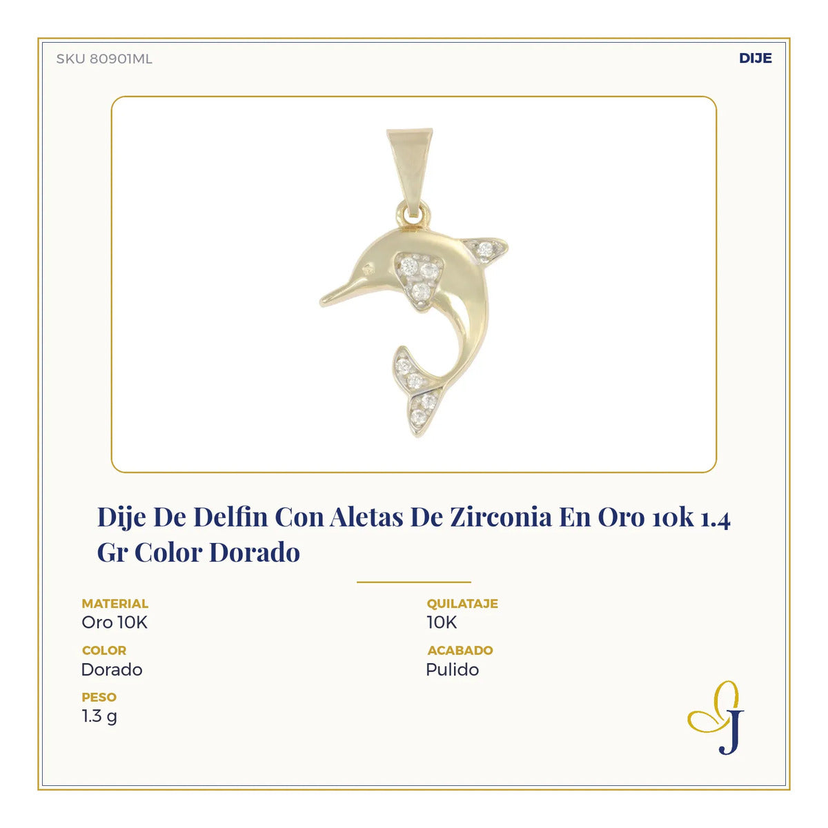 Dije De Delfin Con Aletas De Zirconia En Oro 10k 1.4 Gr Color Dorado