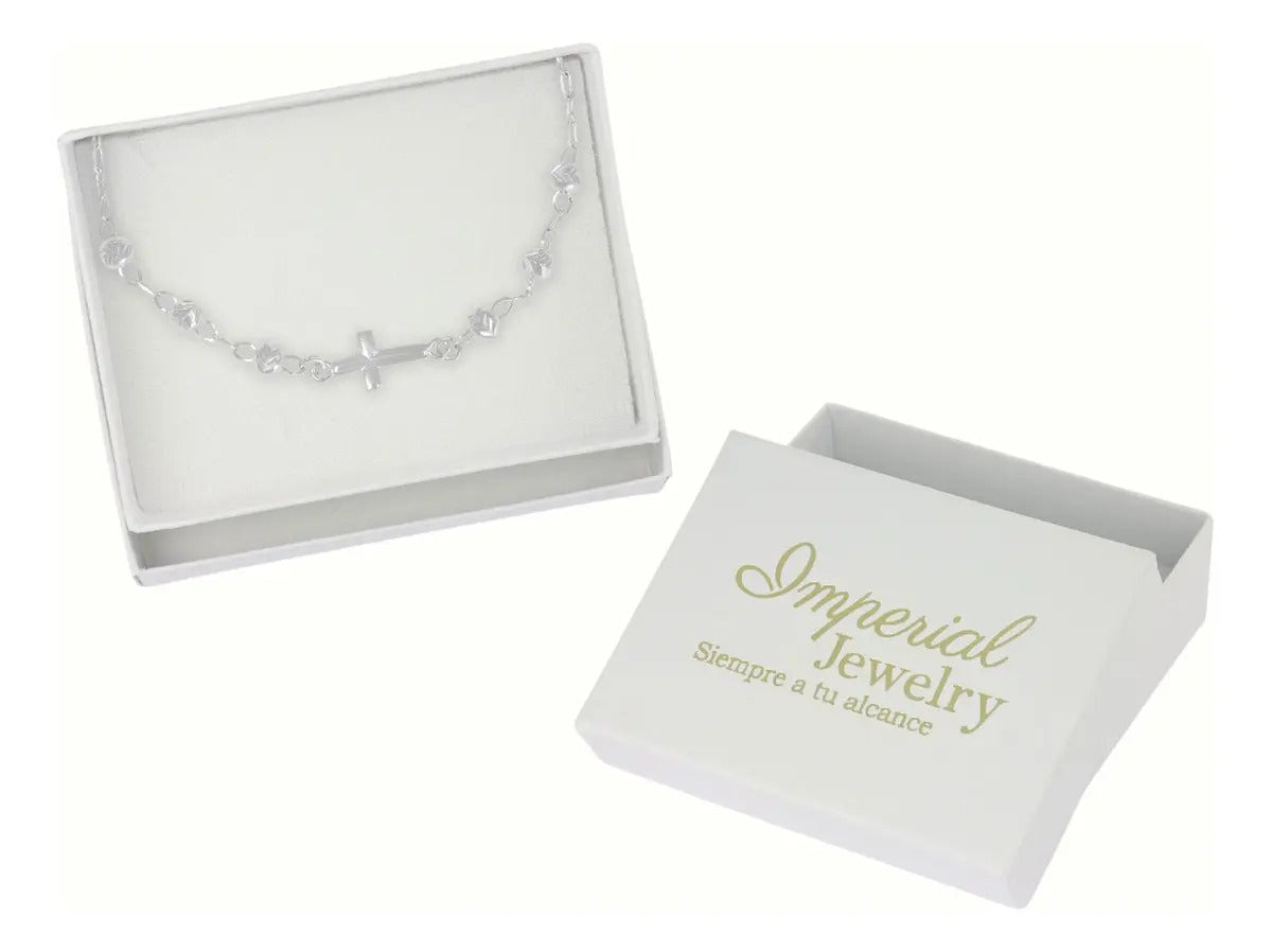 Pulsera De Plata 925 Con Cruz Y Bola Diamantada 18 Cm