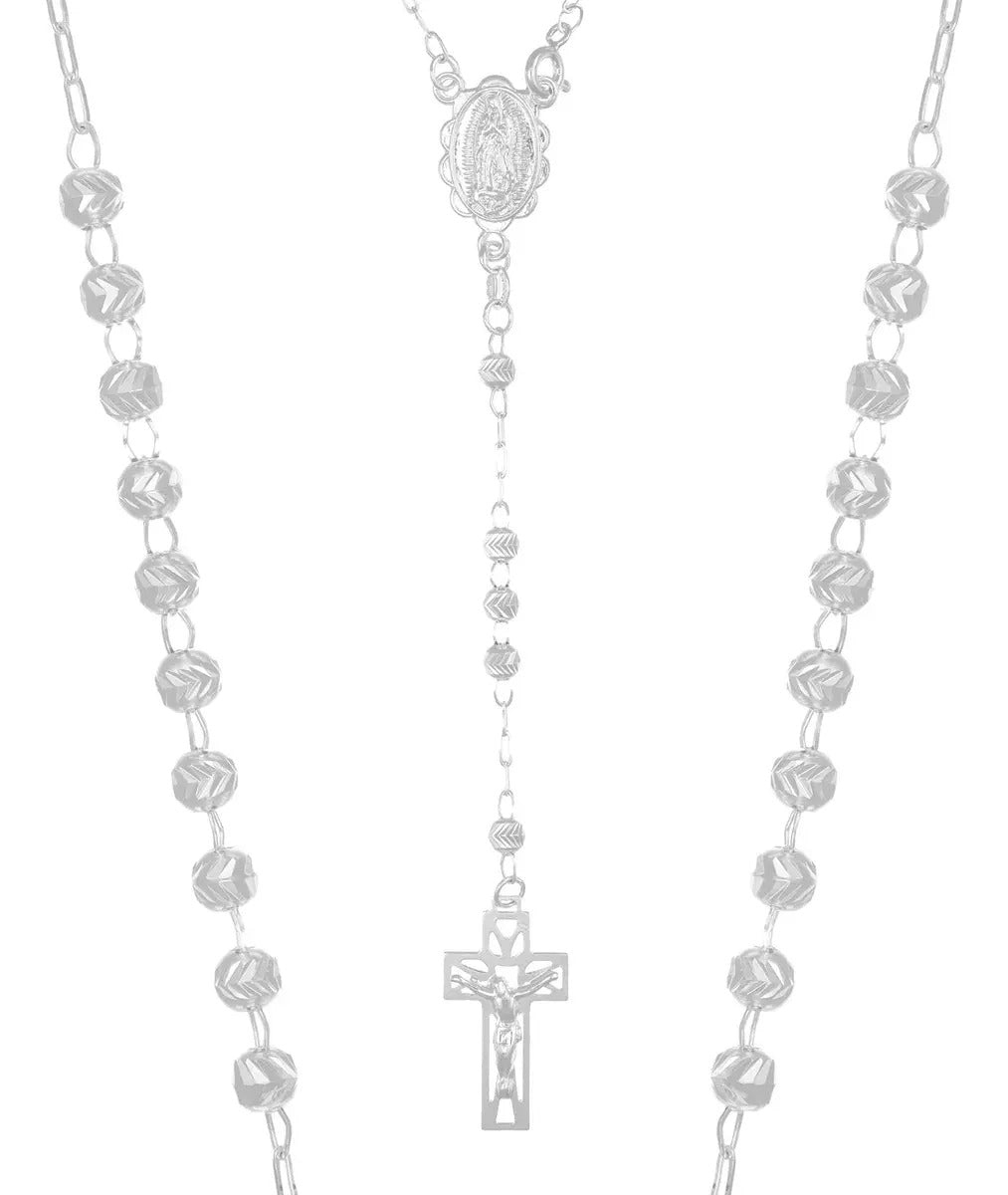 Rosario De Plata Ley 925 Con Bola Diamantada De 45 Cm