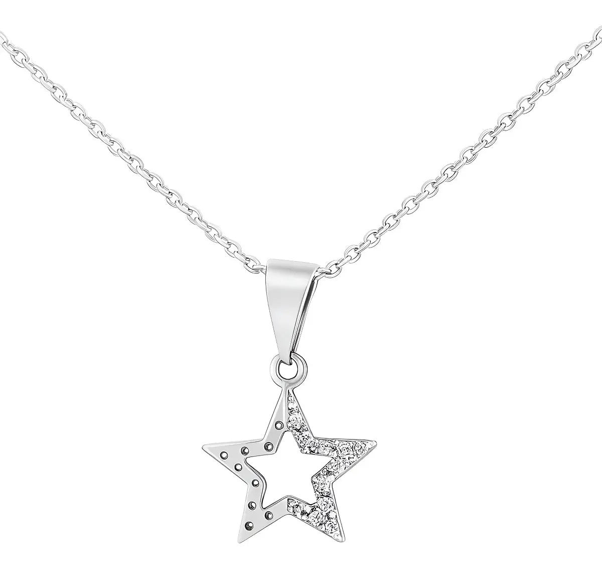 Collar De Estrella Mitad De Zirconias Para Mujer  Plata 925