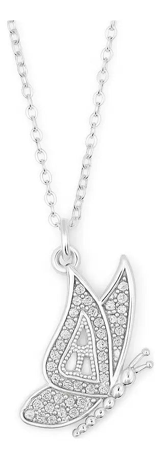Collar De Mariposa Para Mujer De Plata 925, Medida 45 Cm Plateado