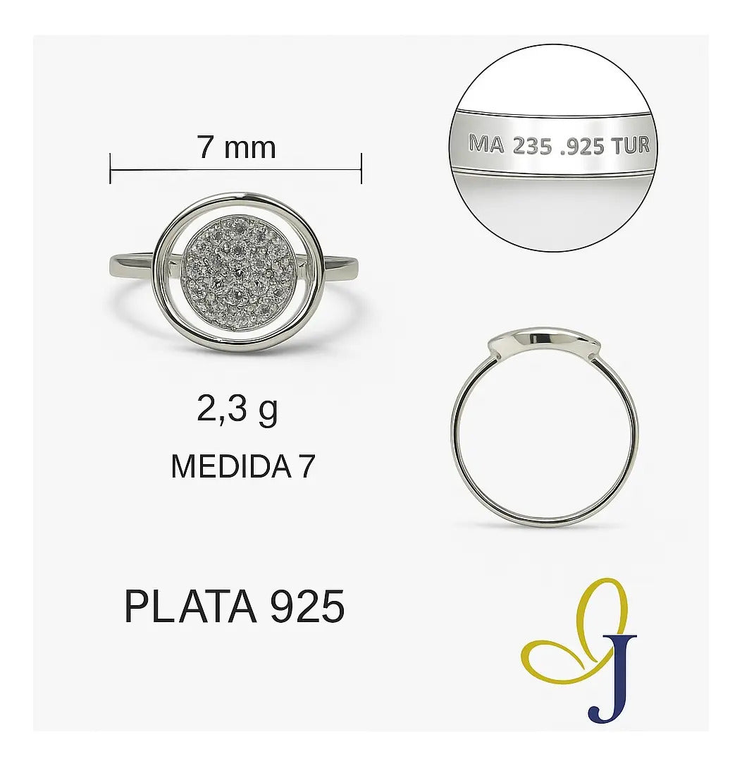 Anillo De  Circulos Con Zirconias Para Mujer De Plata 925