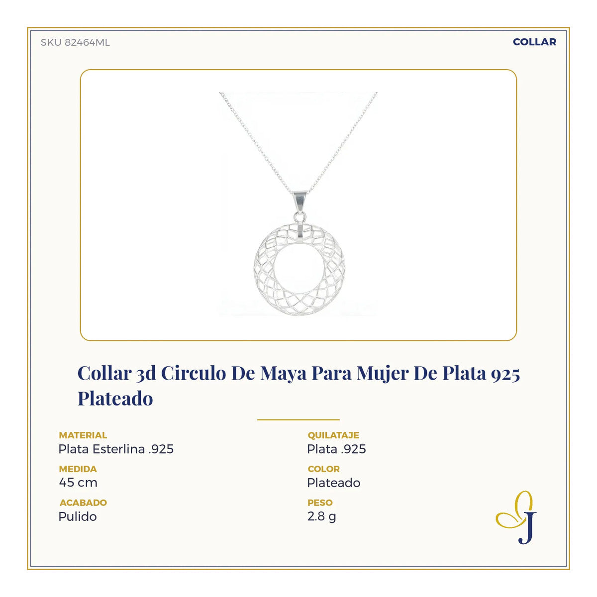Collar 3d Circulo De Maya Para Mujer De Plata 925