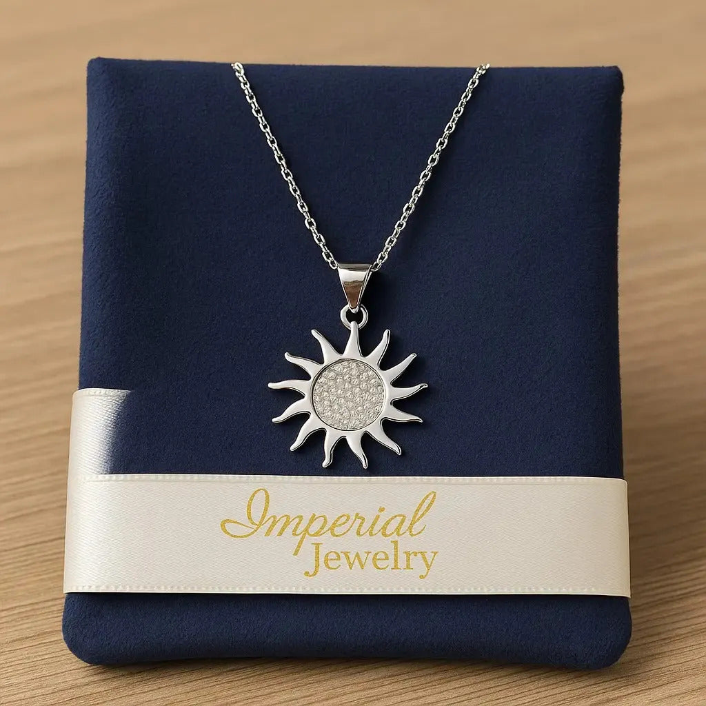 Collar De Sol Con Centros De Zirconia Para Mujer  Plata 925