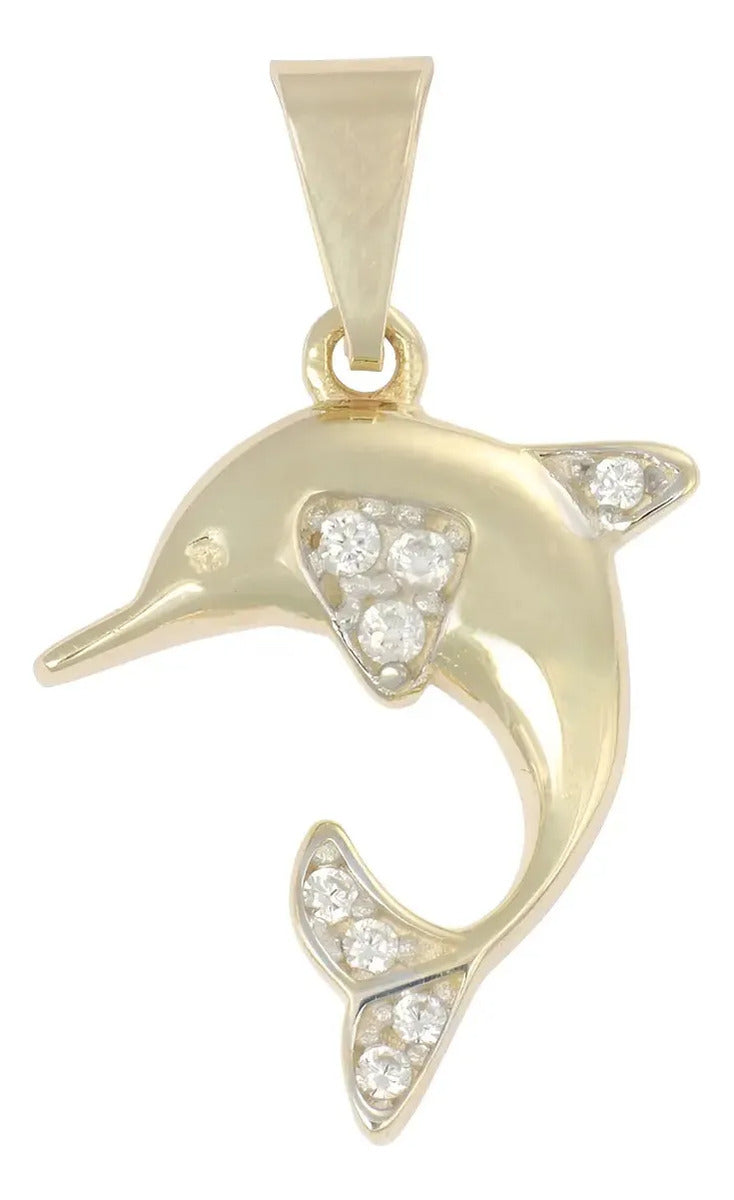 Dije De Delfin Con Aletas De Zirconia En Oro 10k 1.4 Gr Color Dorado