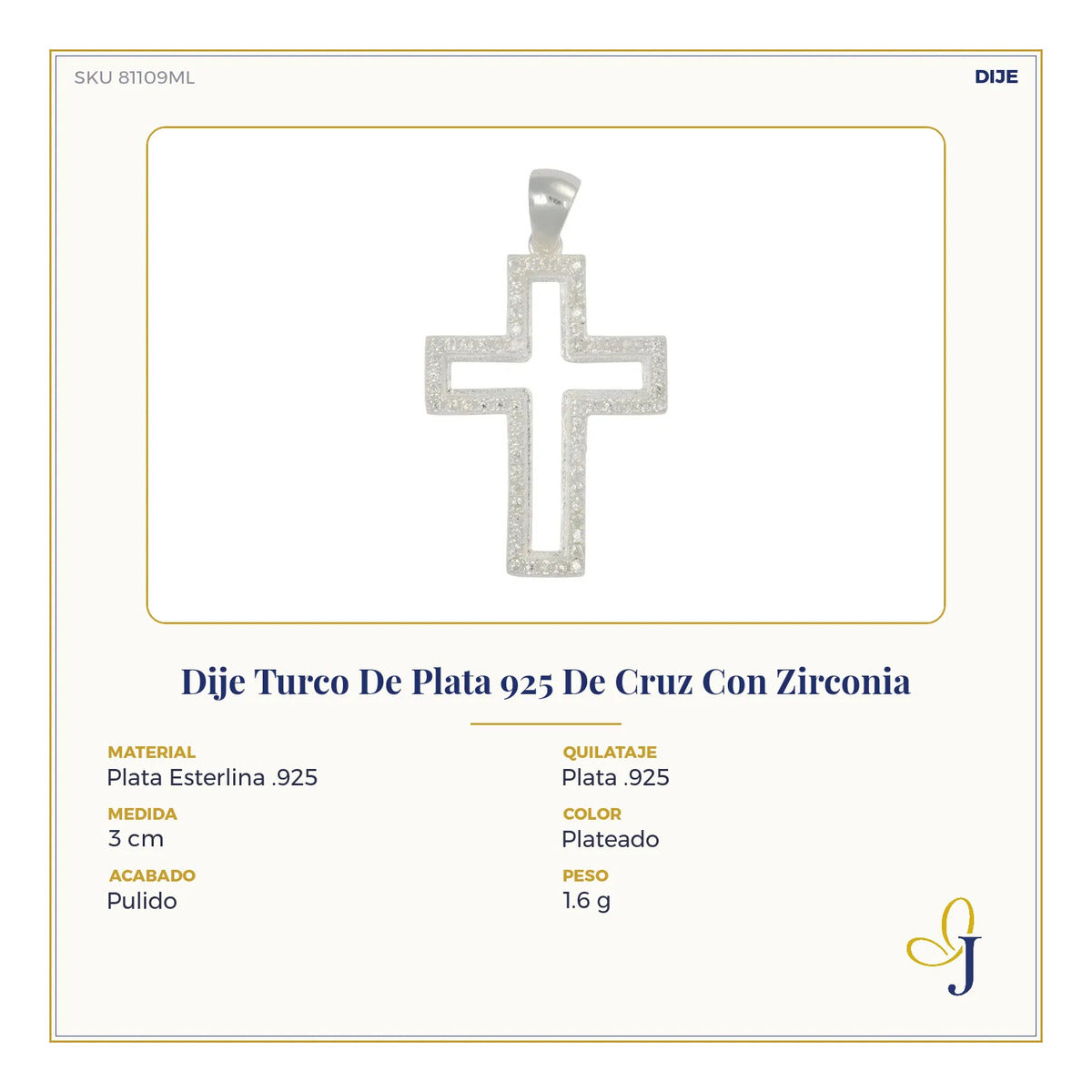 Dije Turco De Plata 925 De Cruz Con Zirconia