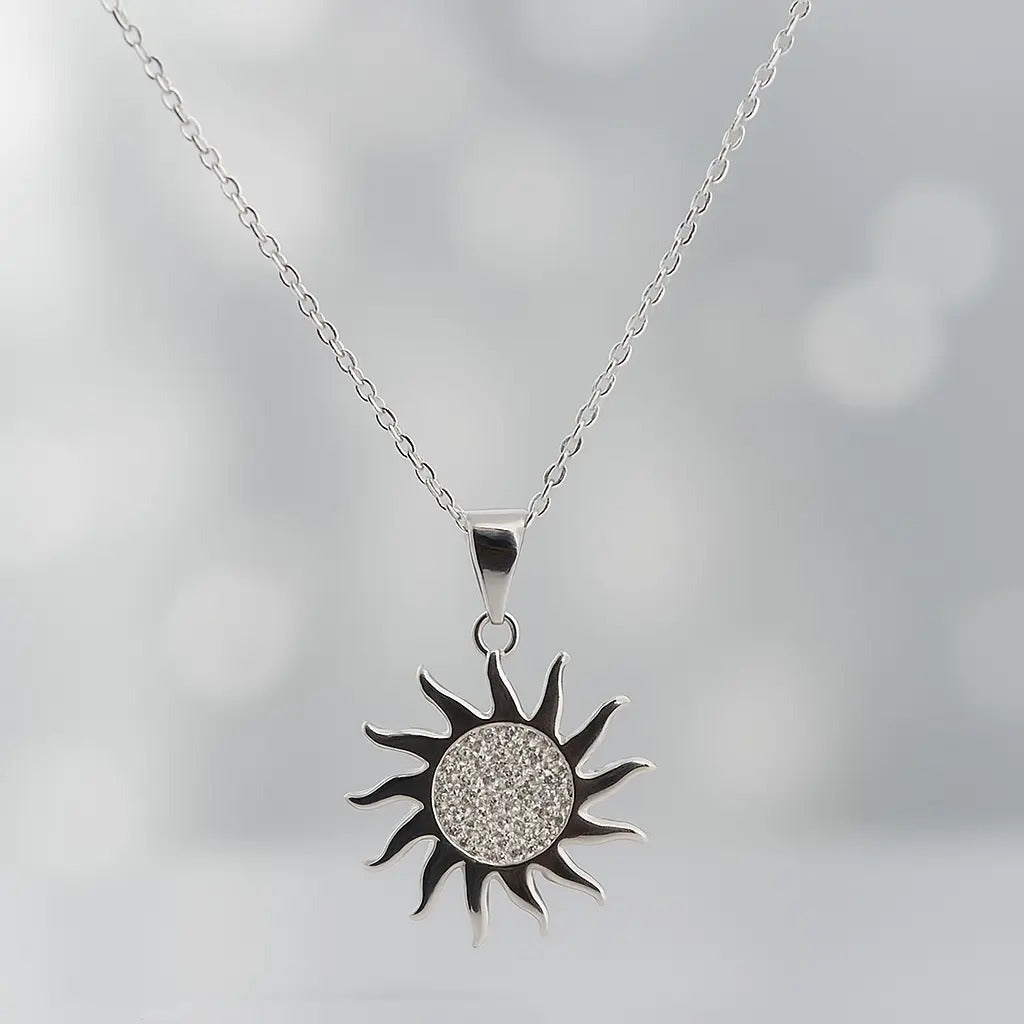 Collar De Sol Con Centros De Zirconia Para Mujer  Plata 925