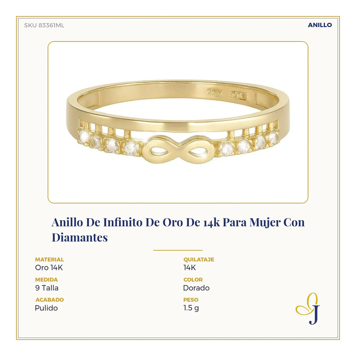 Anillo De Infinito De Oro De 14k Para Mujer Con Diamantes Dorado 9