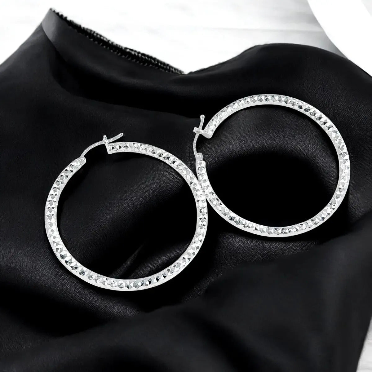 Arete Arracada Diamantada De Plata 925 Para Mujer 30mm Panal