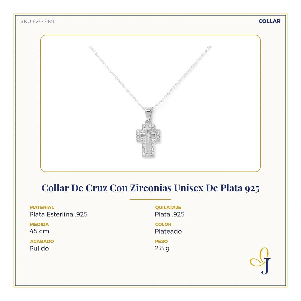 Collar De Cruz Con Zirconias Unisex De Plata 925
