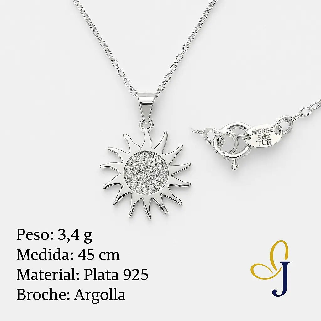 Collar De Sol Con Centros De Zirconia Para Mujer  Plata 925