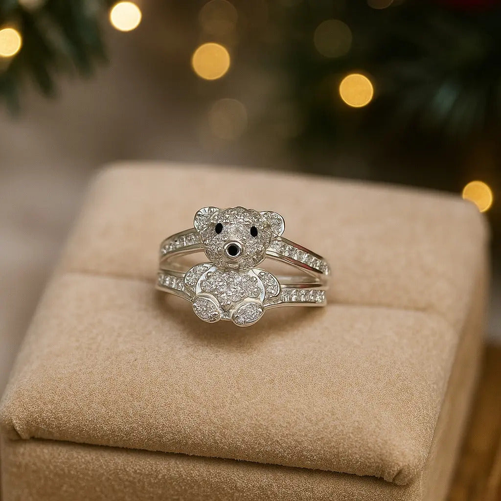 Anillo De Osito Con Zirconias Para Mujer De Plata 925