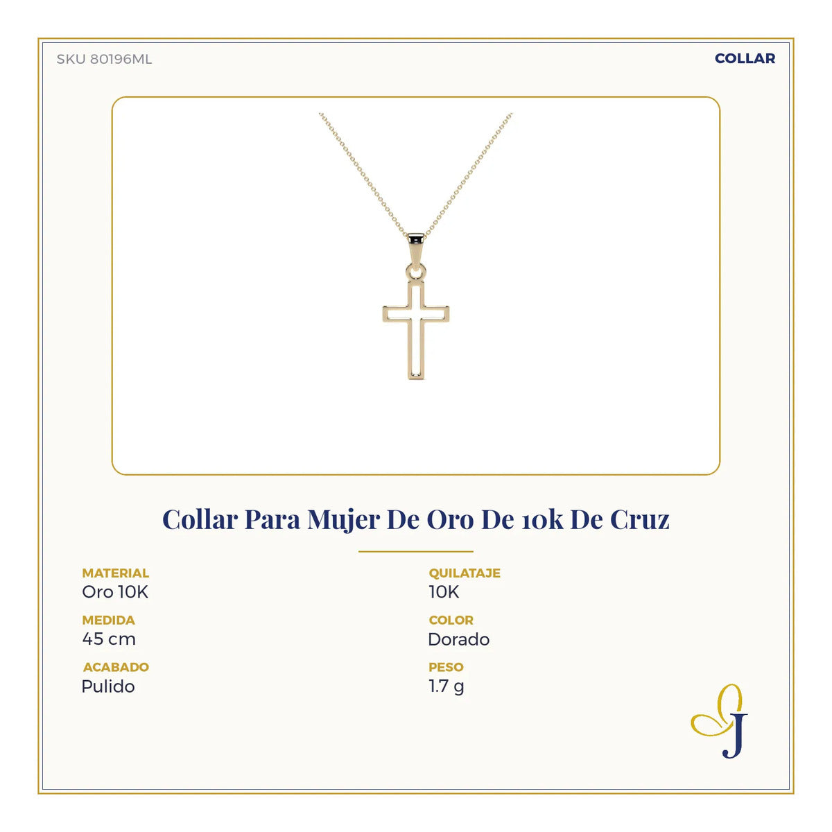 Collar Para Mujer De Oro De 10k De Cruz