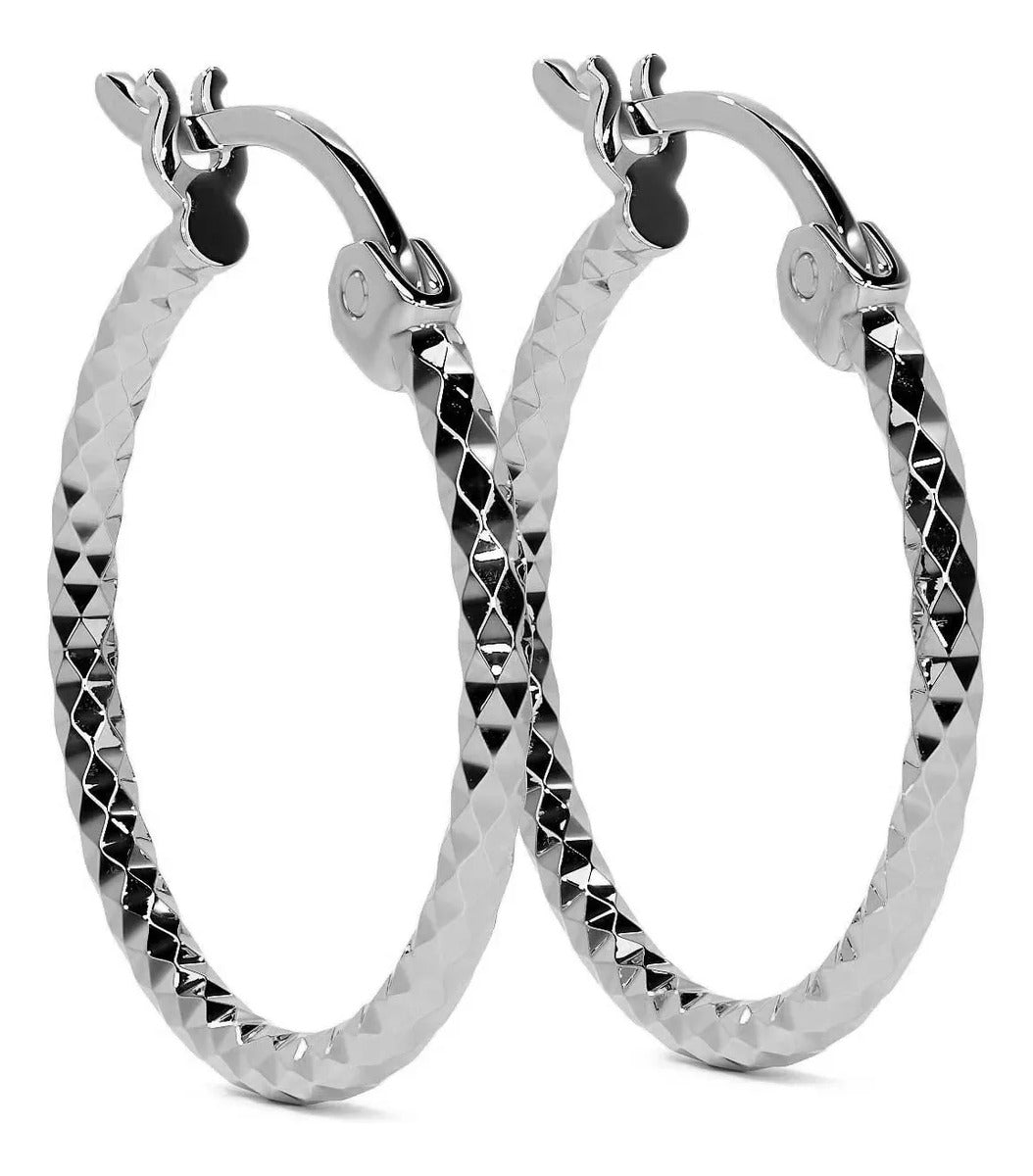 Arete Arracada De Plata Ley 925 Diamantada Para Mujer 15mm