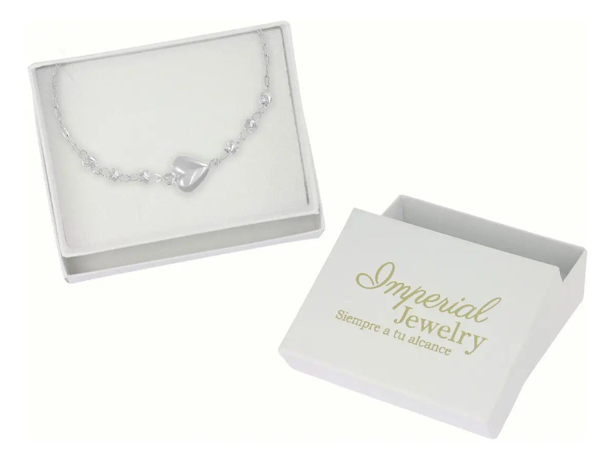 Pulsera De Plata 925 Con Corazon Y Bola Diamantada 18 Cm Color Plateado Diámetro 6 Cm Largo 18.5 Cm