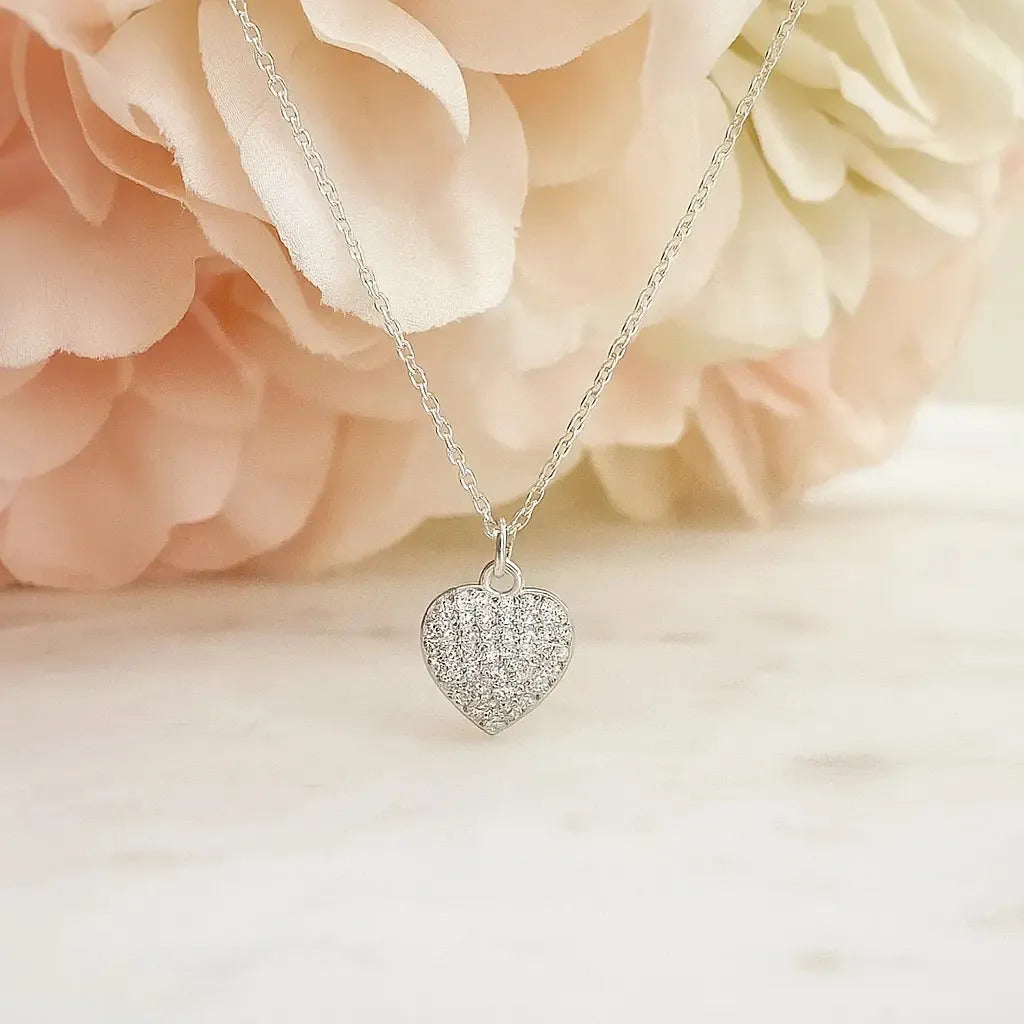 Collar De Corazón Chico Con Zirconias Para Mujer  Plata 925