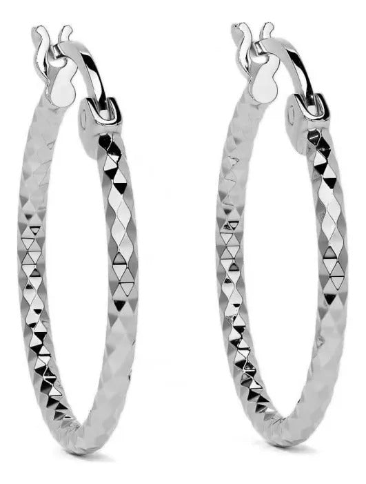 Arete Arracada De Plata Ley 925 Diamantada Para Mujer 15mm