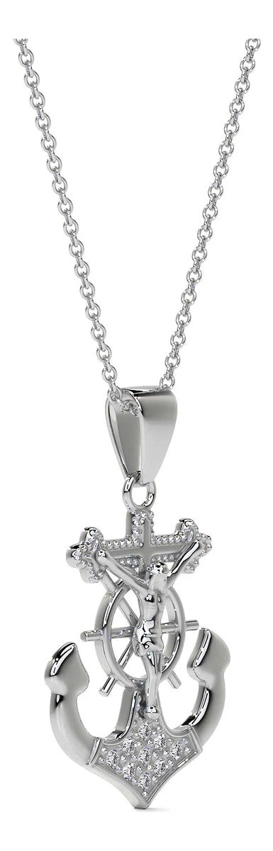 Dije De Cruz Con Forma De Ancla De Plata 925