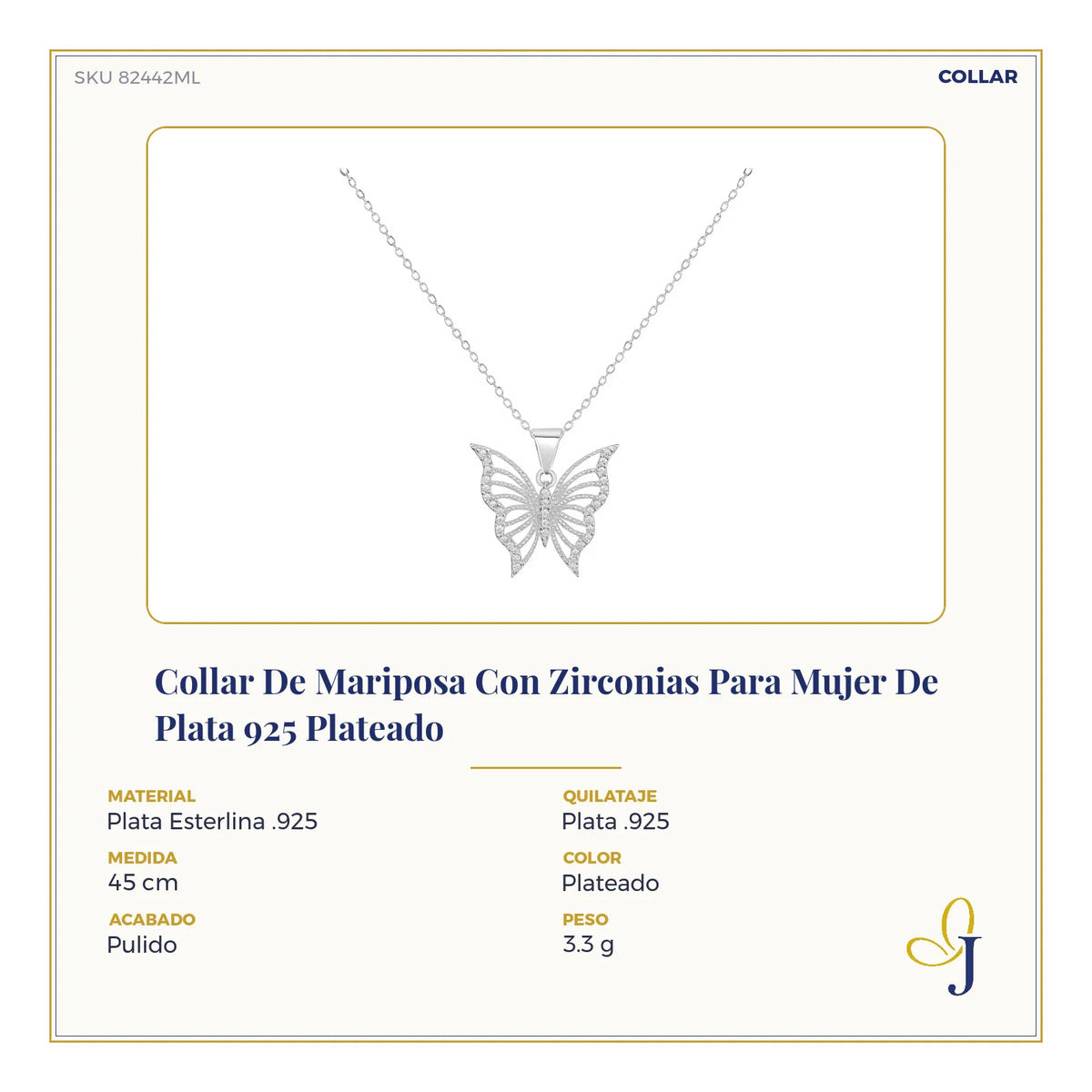 Collar De Mariposa Con Zirconias Para Mujer De Plata 925