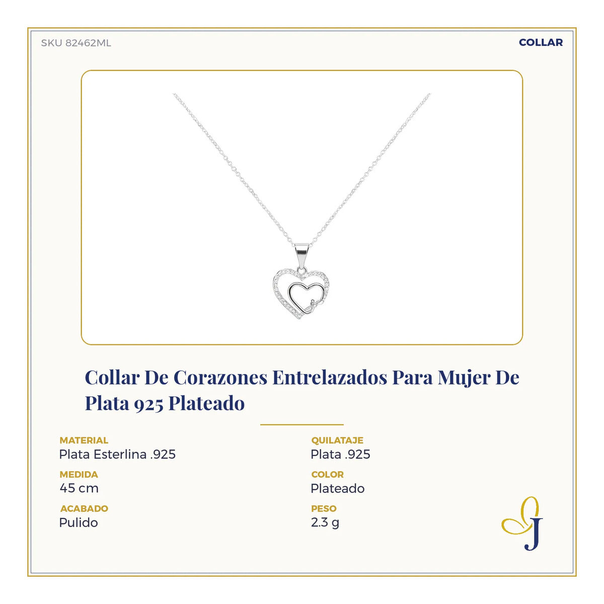 Collar De Corazones Entrelazados Para Mujer De Plata 925