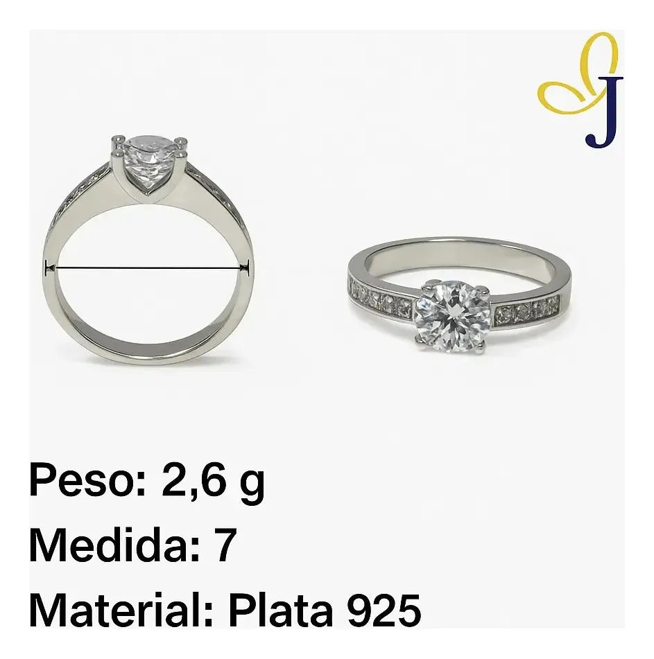 Anillo Solitario Para Mujer De Plata 925, Medida 7