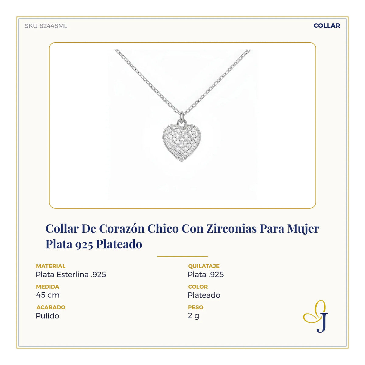 Collar De Corazón Chico Con Zirconias Para Mujer  Plata 925