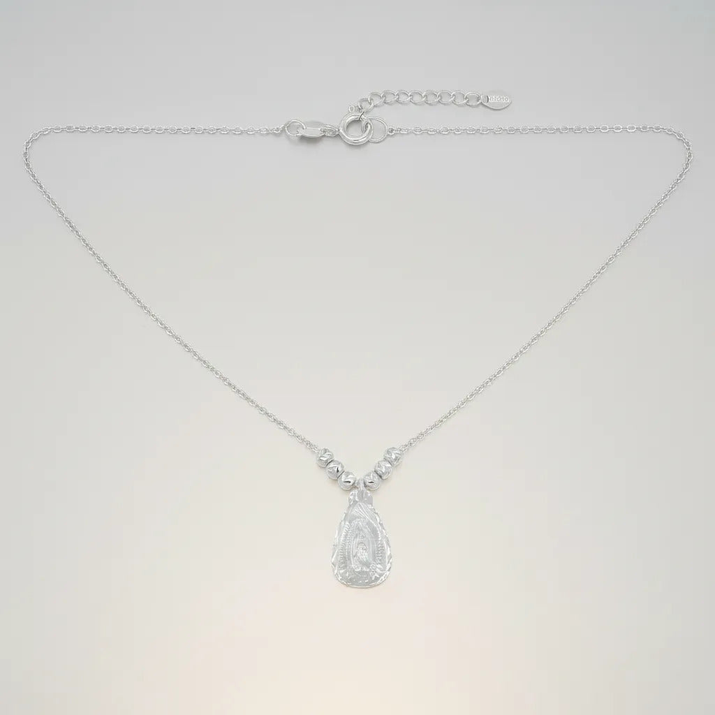 Collar De La Virgen De Plata 925 Con Bola Diamantada De 45cm