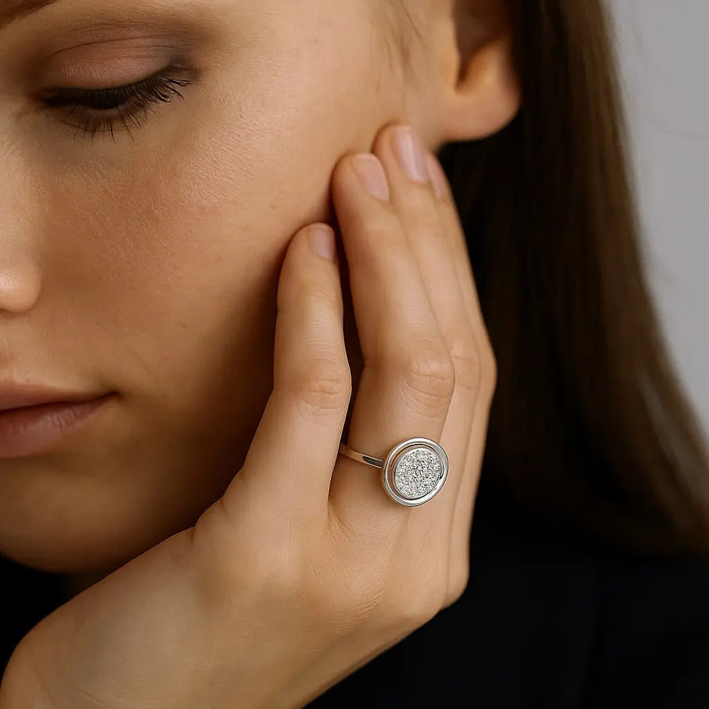 Anillo De  Circulos Con Zirconias Para Mujer De Plata 925