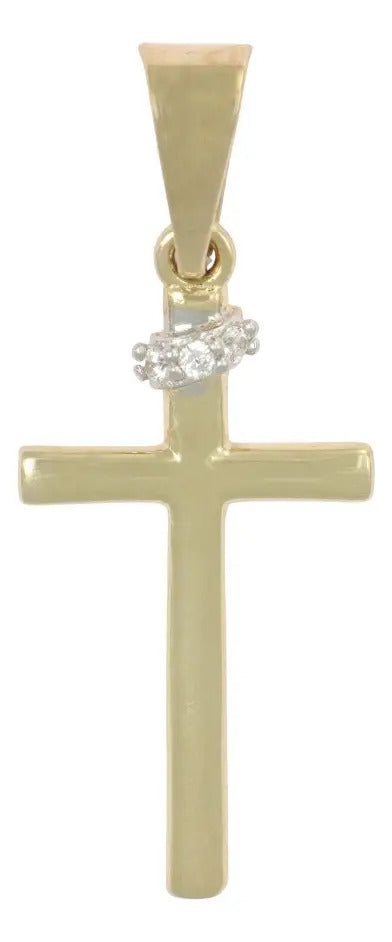 Dije En Figura De Cruz Con Zirconia En Oro 10k 0.9 Gr