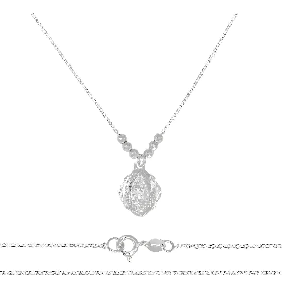 Collar De La Virgen De Plata 925 Con Bola Facetada De 45cm