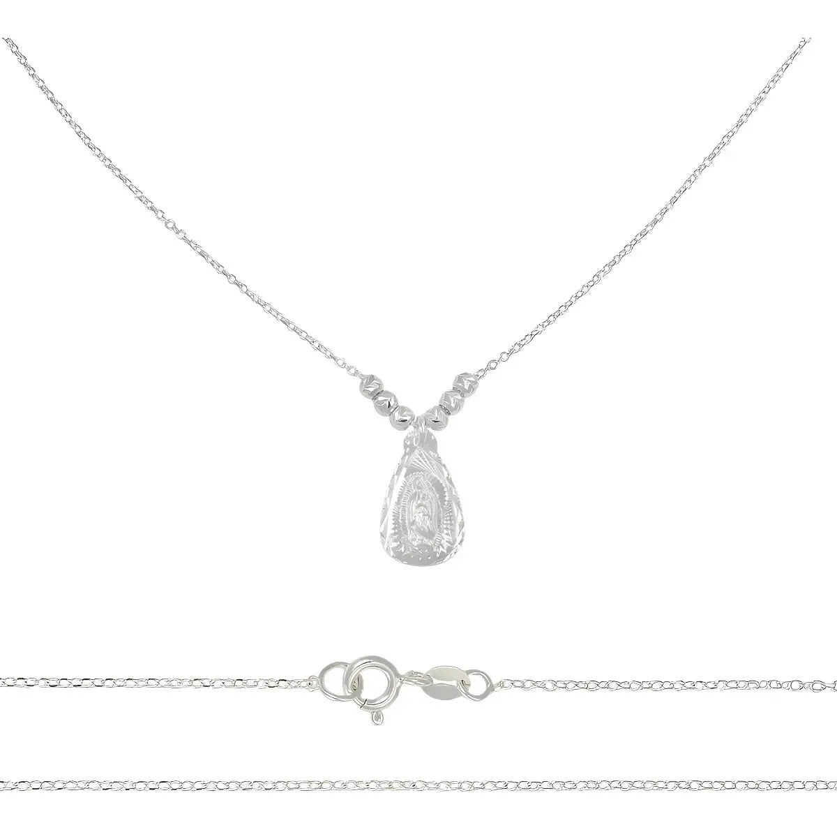 Collar De La Virgen De Plata 925 Con Bola Diamantada De 45cm