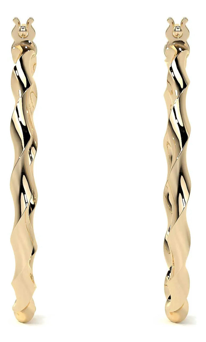 Arracada Diamantada Italiana Torsal De Oro De 14k De 25mm