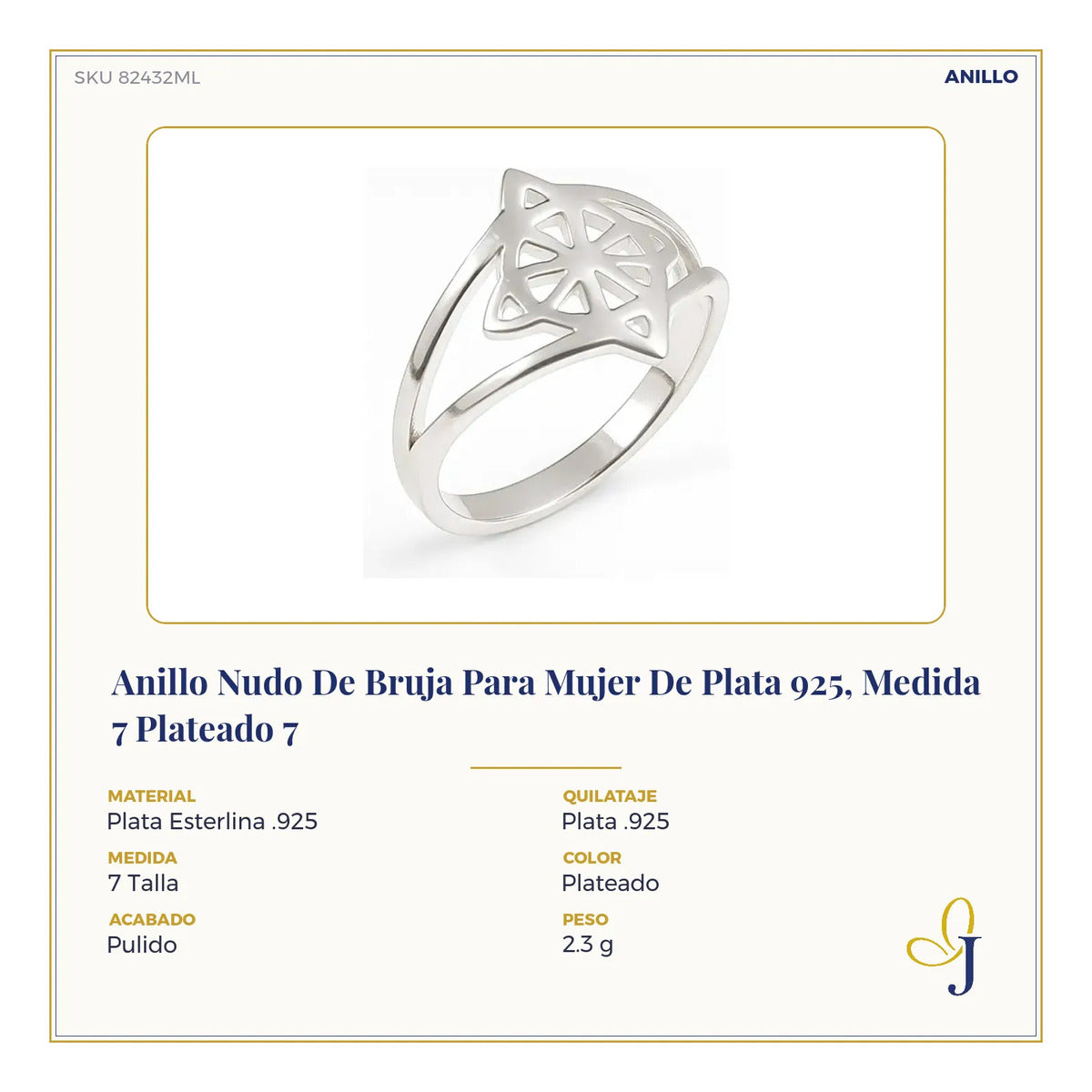 Anillo Nudo De Bruja Para Mujer De Plata 925, Medida 7 Plateado 7