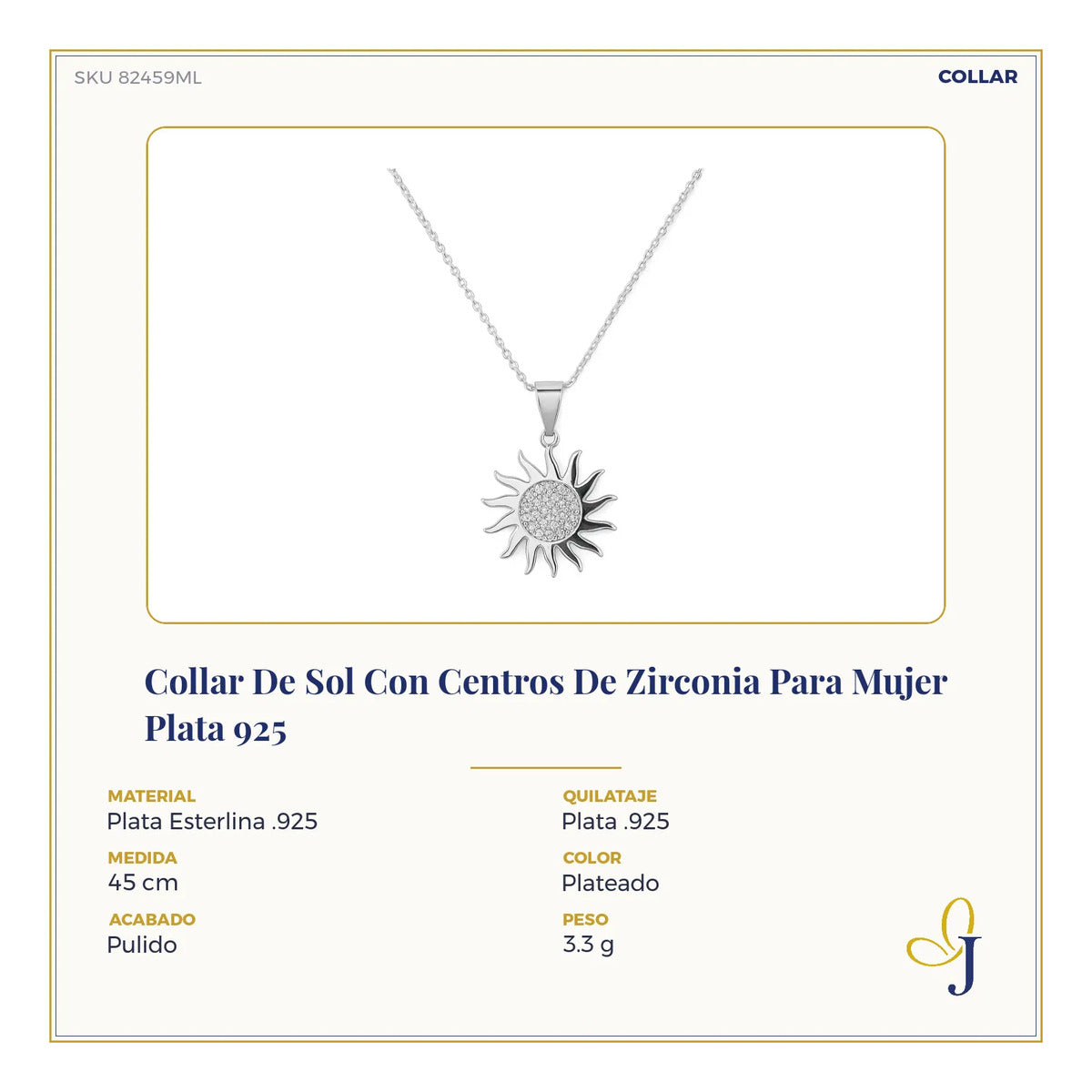 Collar De Sol Con Centros De Zirconia Para Mujer  Plata 925