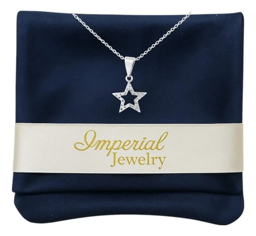 Collar De Estrella Mitad De Zirconias Para Mujer  Plata 925