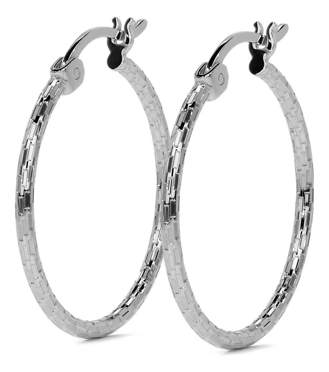 Arete Arracada Diamantado Domino Plata 925 Para Mujer 25mm