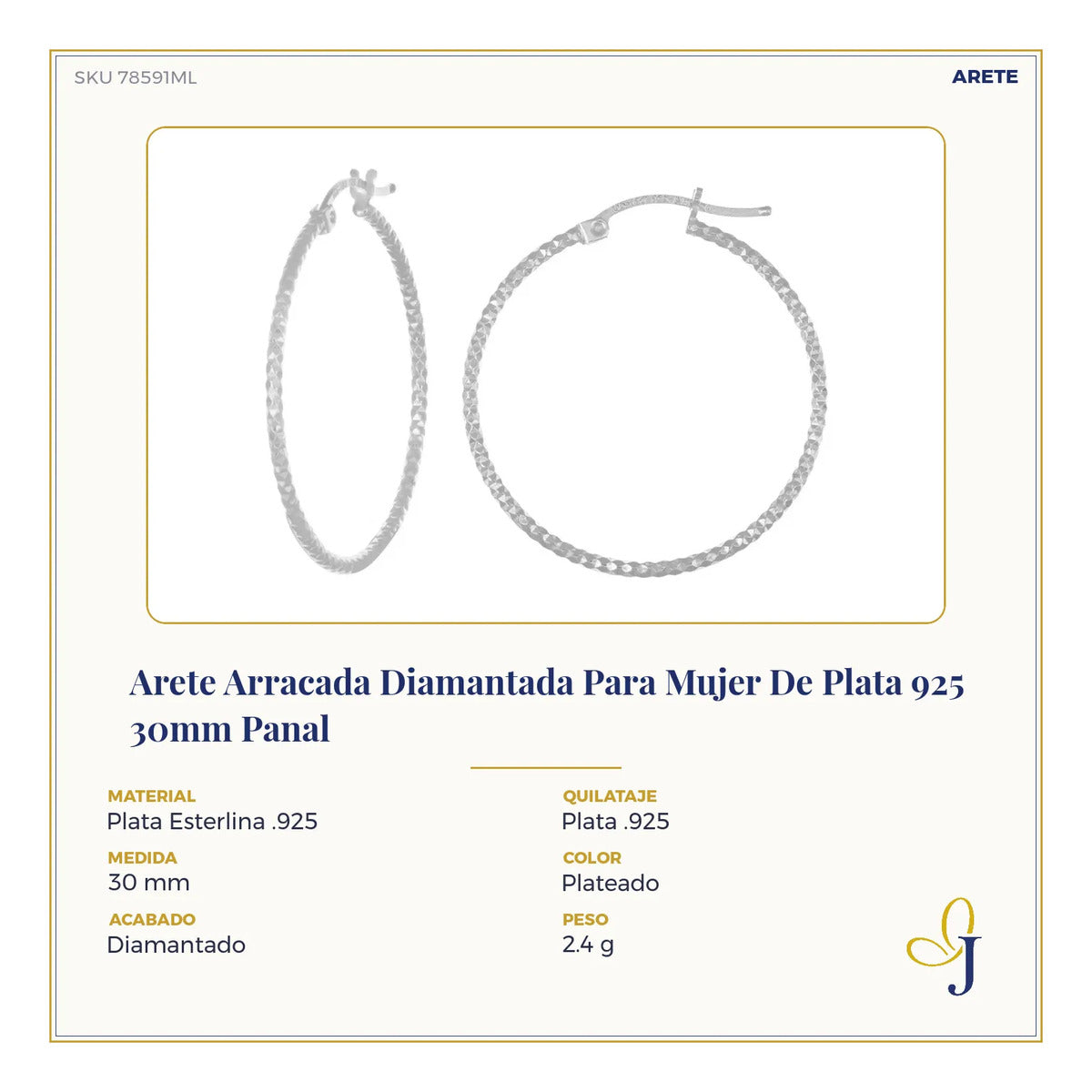 Arete Arracada Diamantada Para Mujer De Plata 925 30mm Panal
