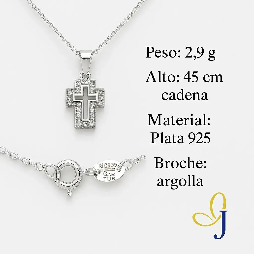 Collar De Cruz Con Zirconias Unisex De Plata 925
