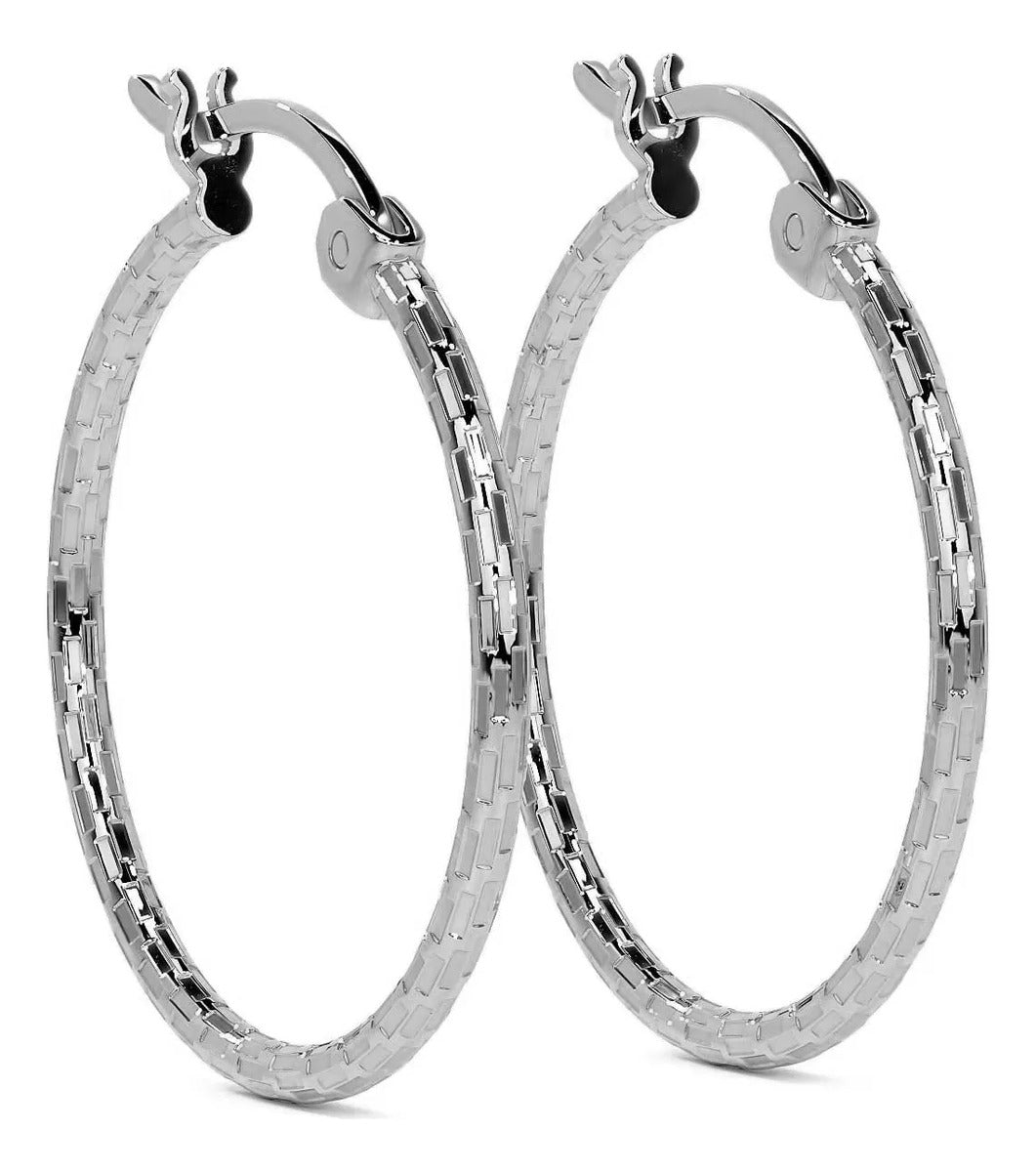 Arete Arracada Diamantado Domino Plata 925 Para Mujer 25mm