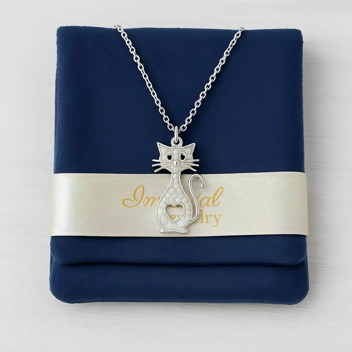 Collar De Gatito Con Corazón, Para Mujer De Plata 925 Plateado