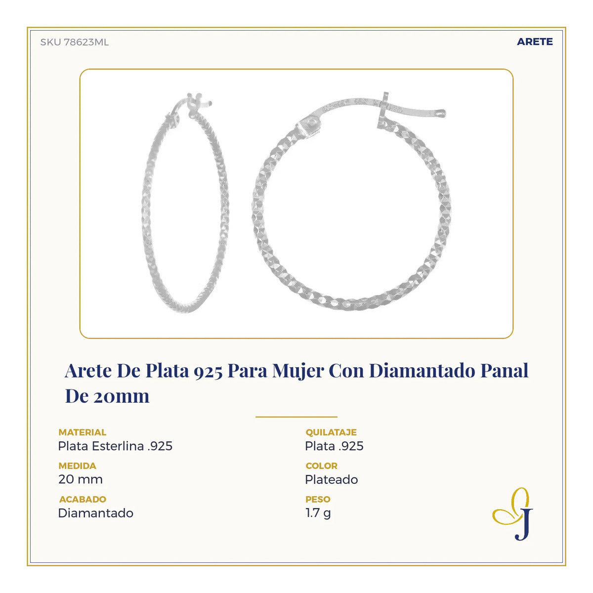 Arete De Plata 925 Para Mujer Con Diamantado Panal De 20mm