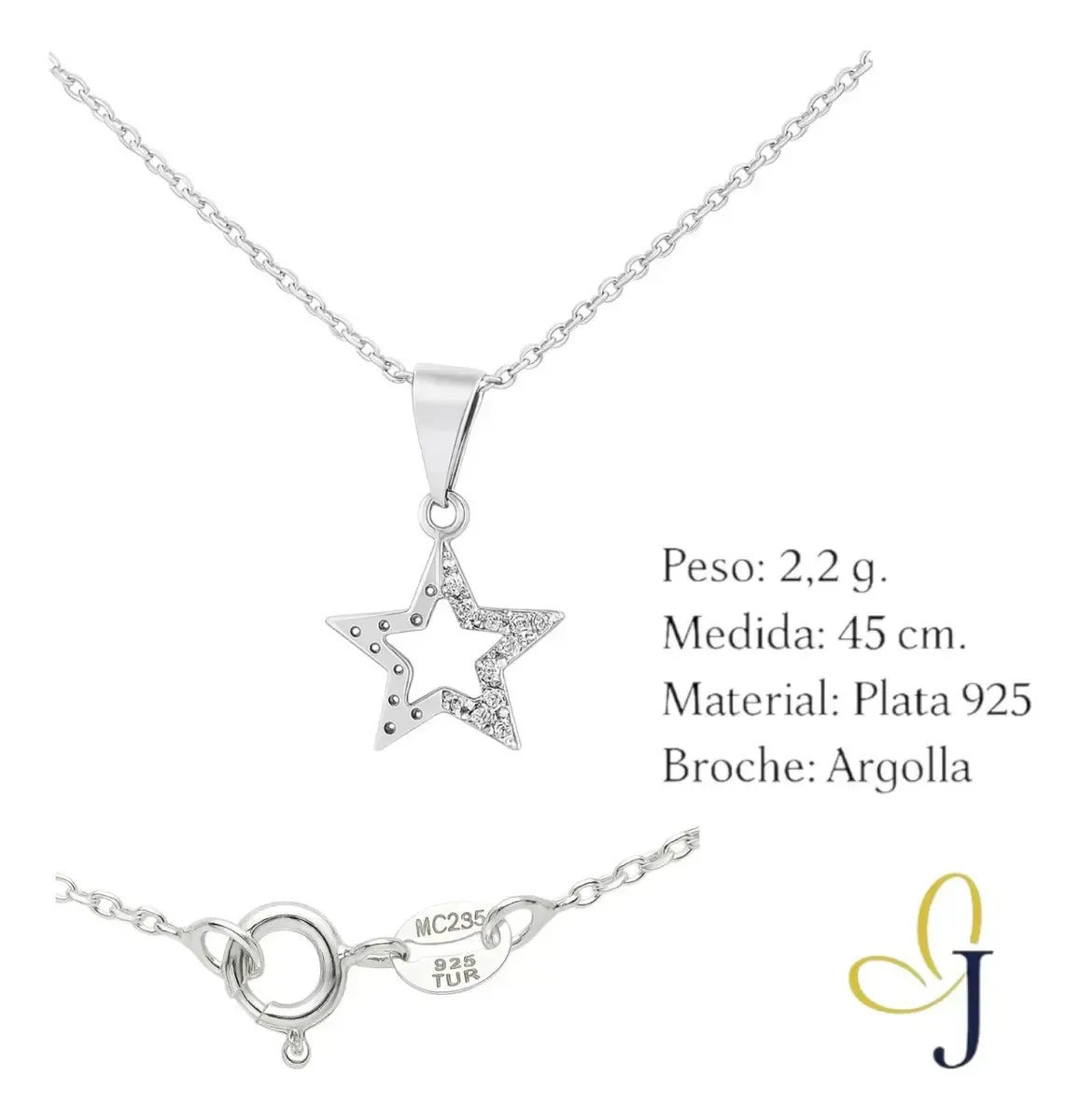 Collar De Estrella Mitad De Zirconias Para Mujer  Plata 925