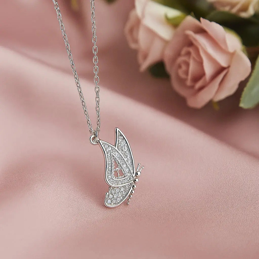 Collar De Mariposa Para Mujer De Plata 925, Medida 45 Cm Plateado