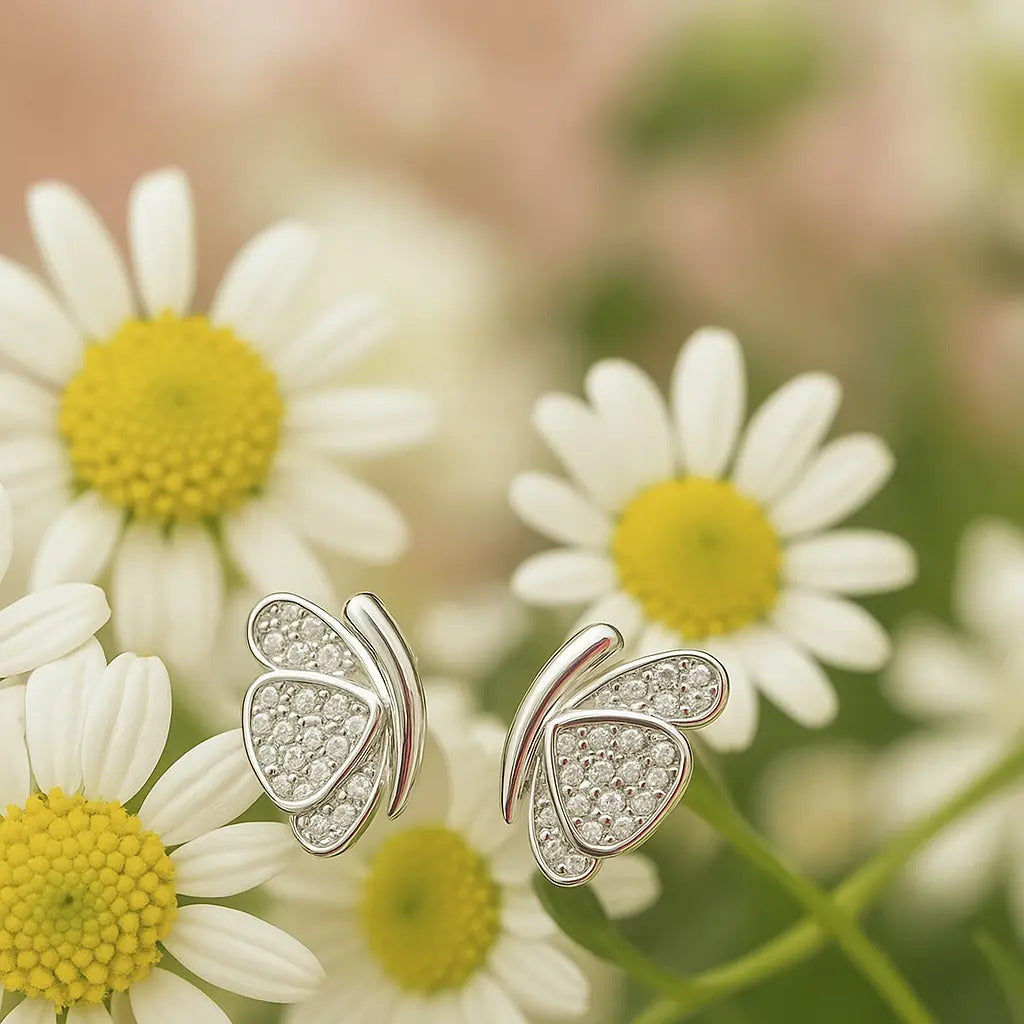 Aretes Mariposa Con Zirconias Para Mujer De Plata 925