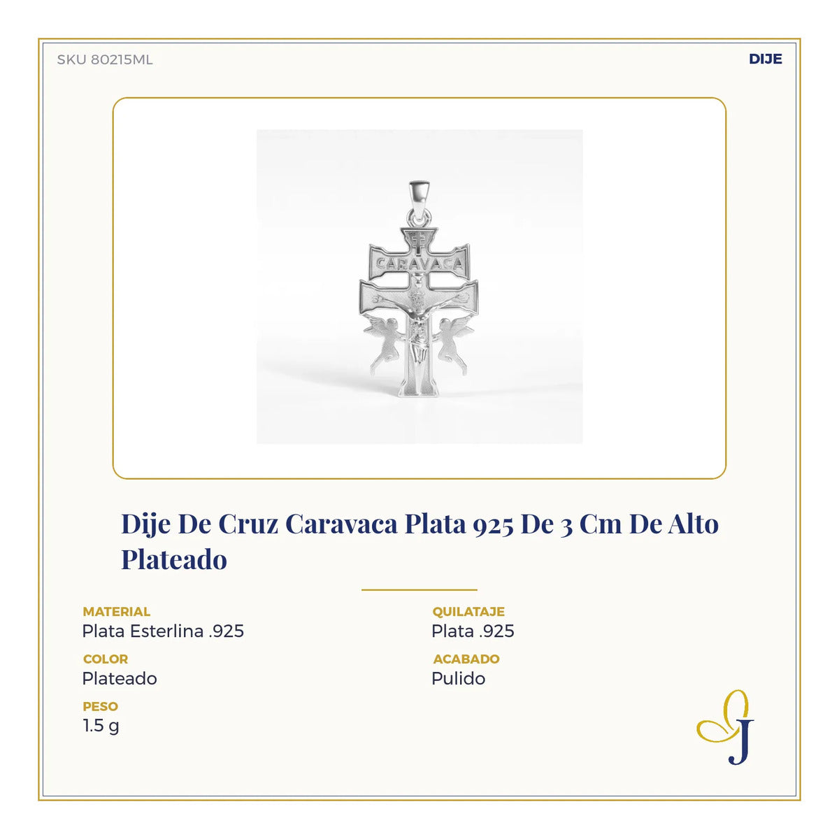 Dije De Plata 925 Para Hombre De Cruz De Caravaca De 2.8 Mm