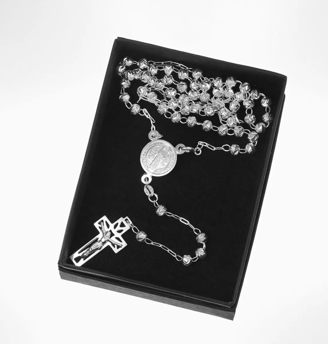 Rosario De Plata Ley 925 Con Bola Diamantada De 45 Cm
