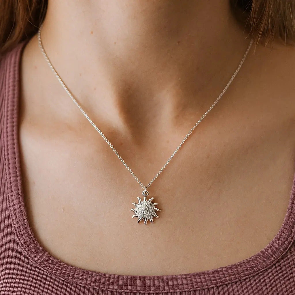 Collar De Mini Sol De Zirconias Para Muje De Plata 925