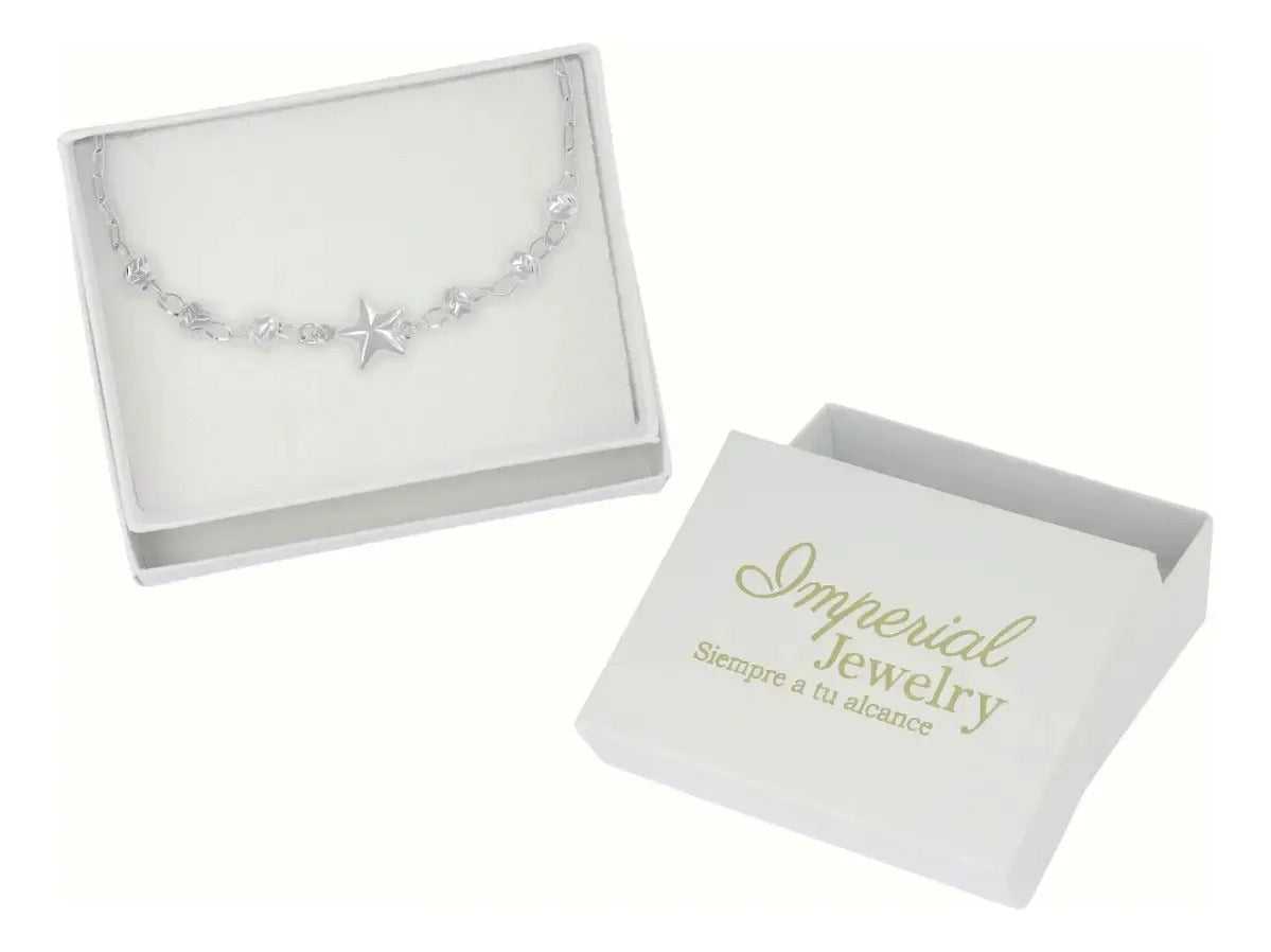 Pulsera De Plata 925 Con Estrella Y Bola Diamantada 18 Cm